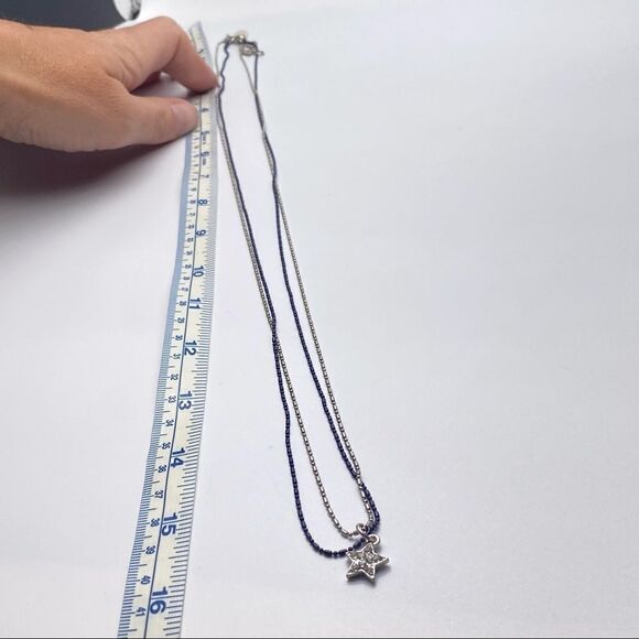 American Eagle Layered Long rhinestones Star necklace blue silver dainty blue‎ - Picture 6 of 6